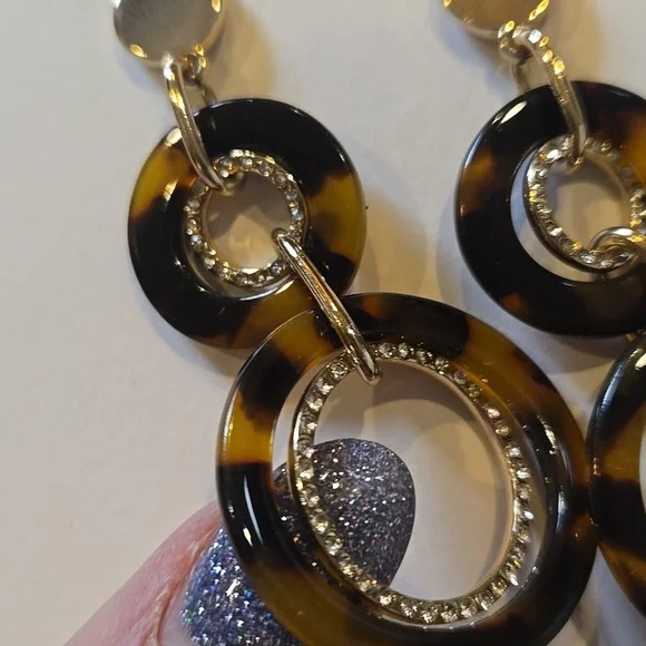 New LOFT "Sparkle Like You Mean It" Gold/Brown Tortoise Dangle Earrings - Picture 5 of 8